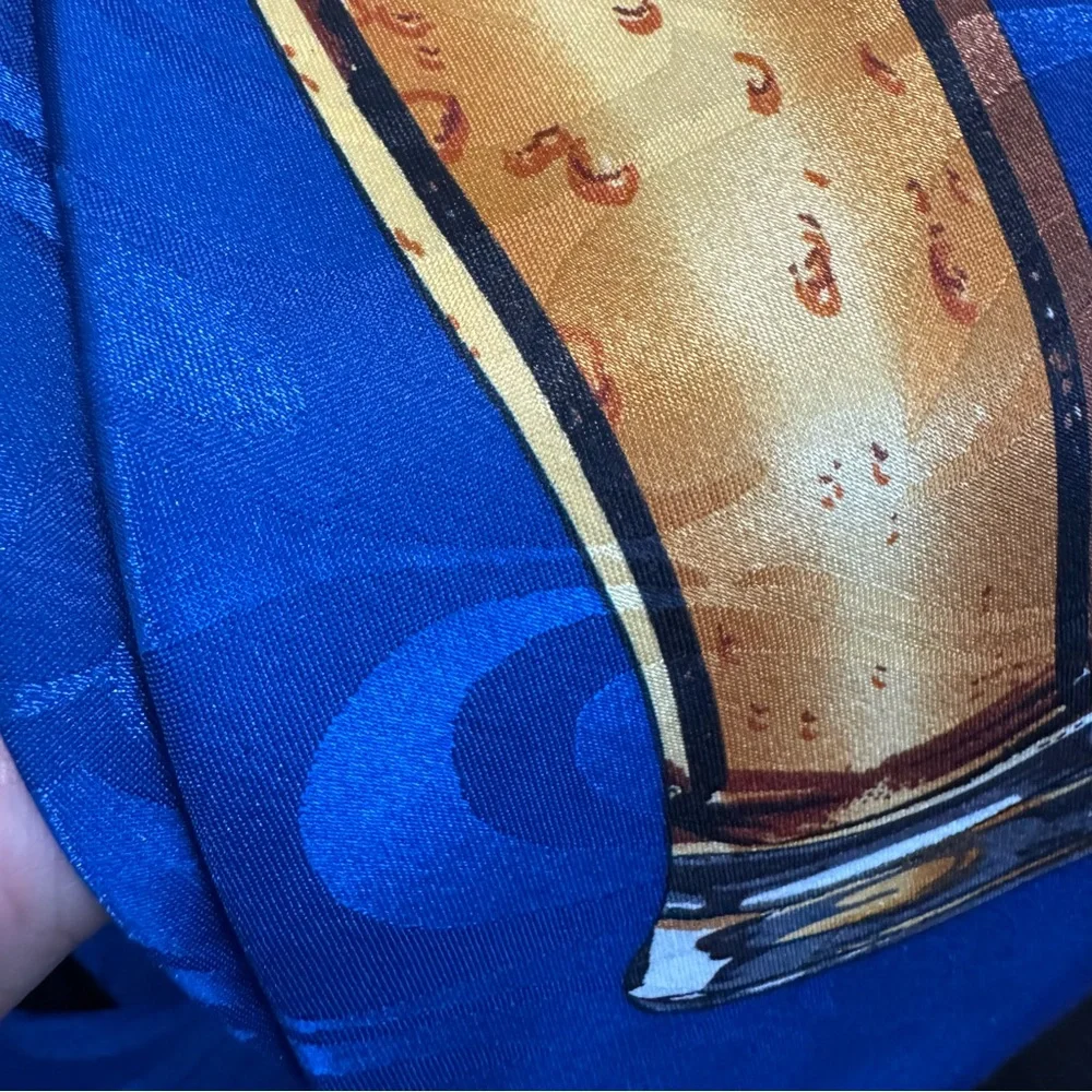 Pre-Loved Gold City Hand Made Novelty Blue Neck Tie with Beer Glass Design